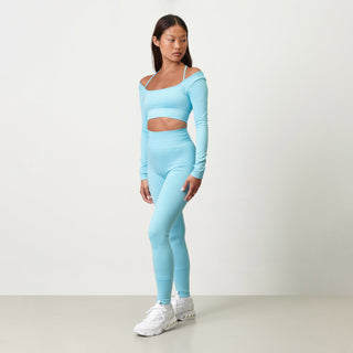 Disora Disora Cross Back Sport Crop Top L/S - Azure Blue