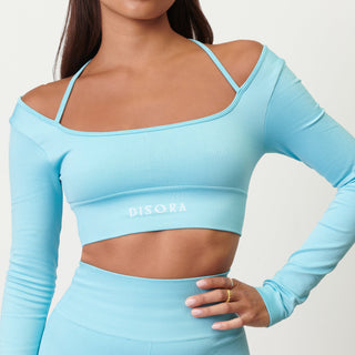 Disora Disora Cross Back Sport Crop Top L/S - Azure Blue