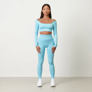 Disora Disora Cross Back Sport Crop Top L/S - Azure Blue
