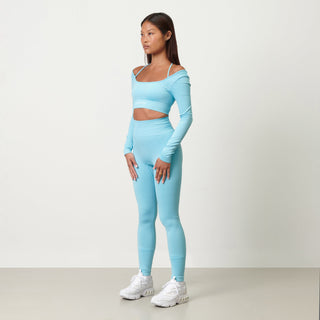 Disora Disora Cross Back Sport Crop Top L/S - Azure Blue