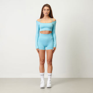 Disora Disora Cross Back Sport Crop Top L/S - Azure Blue