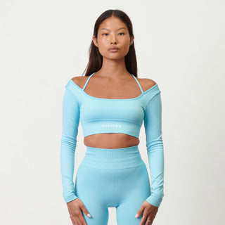 Disora Disora Cross Back Sport Crop Top L/S - Azure Blue