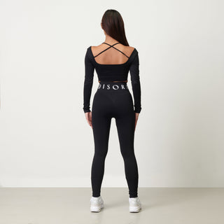 Disora Disora Cross Back Sport Crop Top L/S - Midnight Black