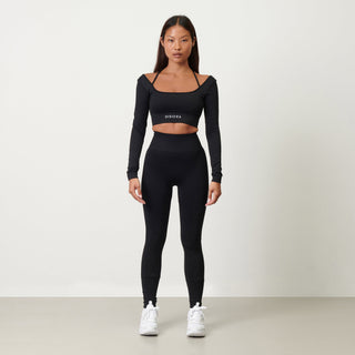Disora Disora Cross Back Sport Crop Top L/S - Midnight Black
