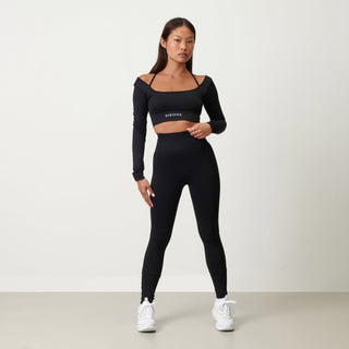 Disora Disora Cross Back Sport Crop Top L/S - Midnight Black