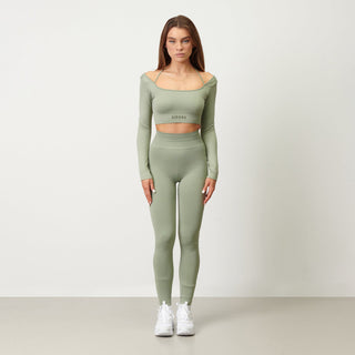 Disora Disora Cross Back Sport Crop Top L/S - Pistachio Green