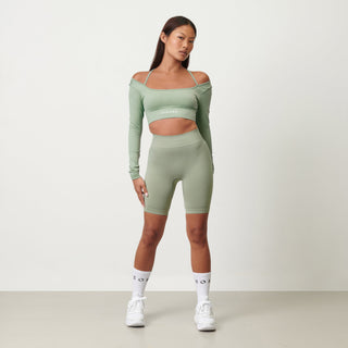 Disora Disora Cross Back Sport Crop Top L/S - Pistachio Green