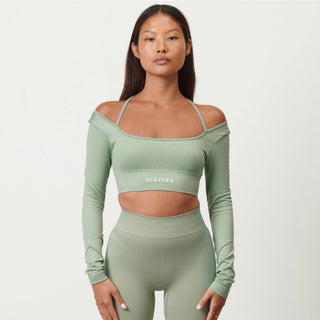 Disora Disora Cross Back Sport Crop Top L/S - Pistachio Green