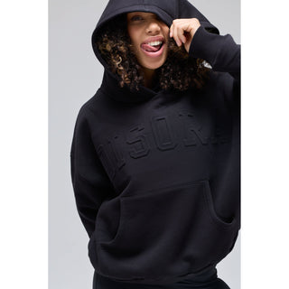 Disora EMBOSSED VARSITY HOODIE IN BLACK