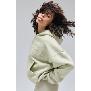 Disora EMBOSSED VARSITY HOODIE IN SAGE GREEN