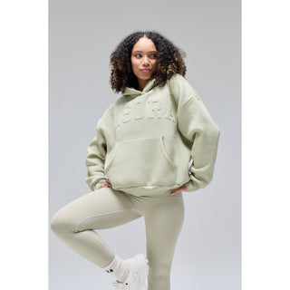 Disora EMBOSSED VARSITY HOODIE IN SAGE GREEN