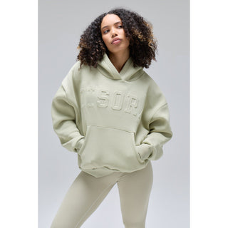 Disora EMBOSSED VARSITY HOODIE IN SAGE GREEN