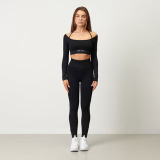 Disora Disora Cross Back Sport Crop Top L/S - Midnight Black