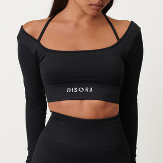 Disora Disora Cross Back Sport Crop Top L/S - Midnight Black