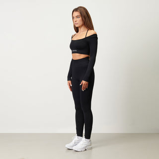 Disora Disora Cross Back Sport Crop Top L/S - Midnight Black