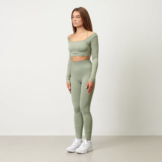 Disora Disora Cross Back Sport Crop Top L/S - Pistachio Green