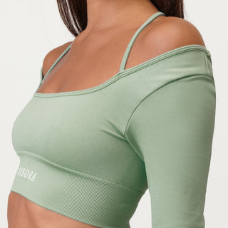 Disora Disora Cross Back Sport Crop Top L/S - Pistachio Green