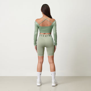 Disora Disora Cross Back Sport Crop Top L/S - Pistachio Green