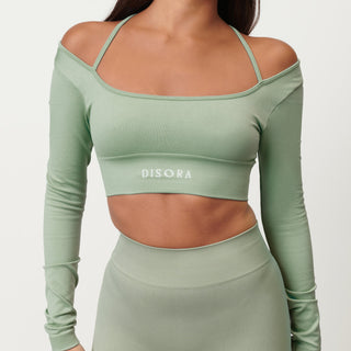 Disora Disora Cross Back Sport Crop Top L/S - Pistachio Green