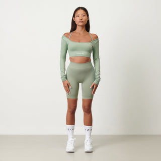 Disora Disora Cross Back Sport Crop Top L/S - Pistachio Green