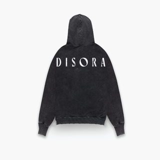 Disora Disora Dual Distressed Print Hoodie - Washed Black